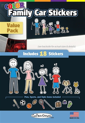 Family Car Stickers Value Pack - 18 Stickers / Colored
