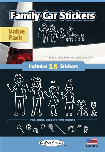 Family Car Stickers Value Pack - 18 Stickers / Black and White
