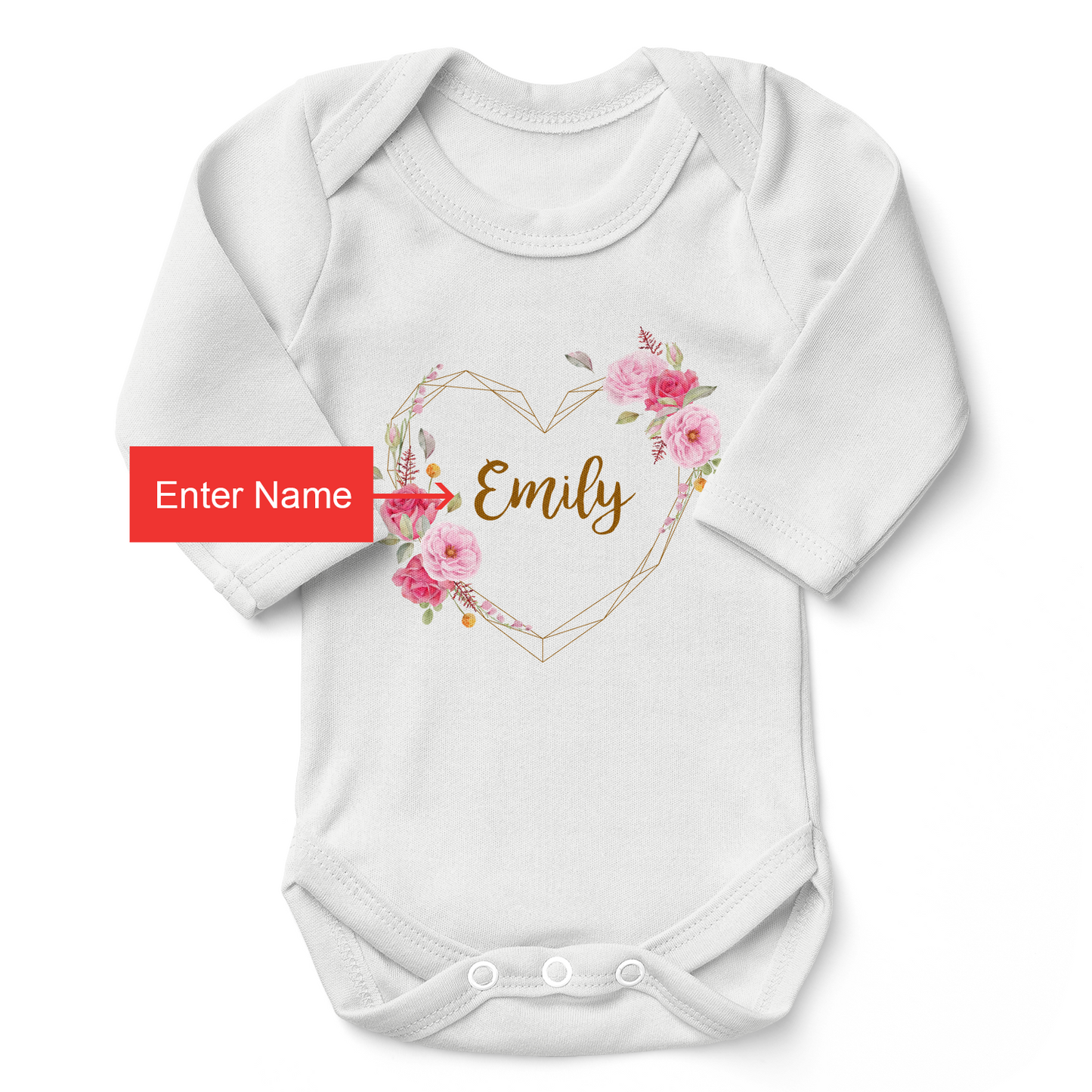 [Personalized] Endanzoo Organic Long Sleeve Baby Bodysuit - Floral Love