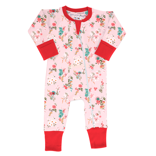 Endanzoo Organic Double Zippered Romper - Pink Blossom