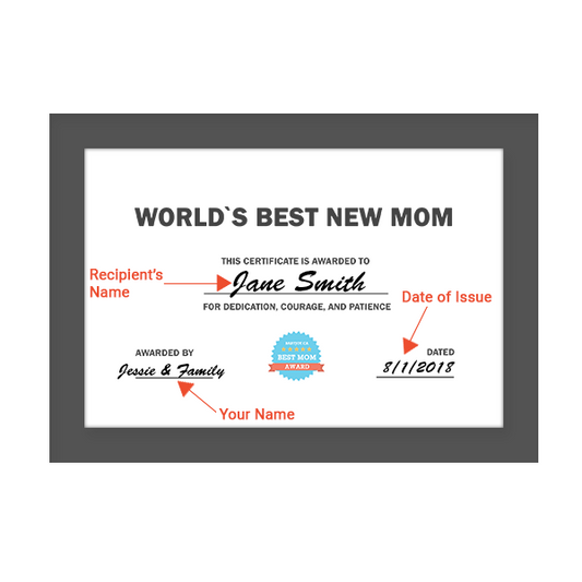 World's Best New Mom Award Certificate With Frame
