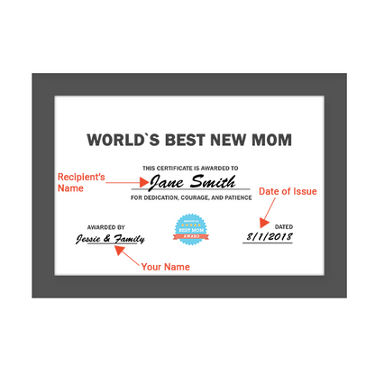 New Mom Award Certificate With Frame