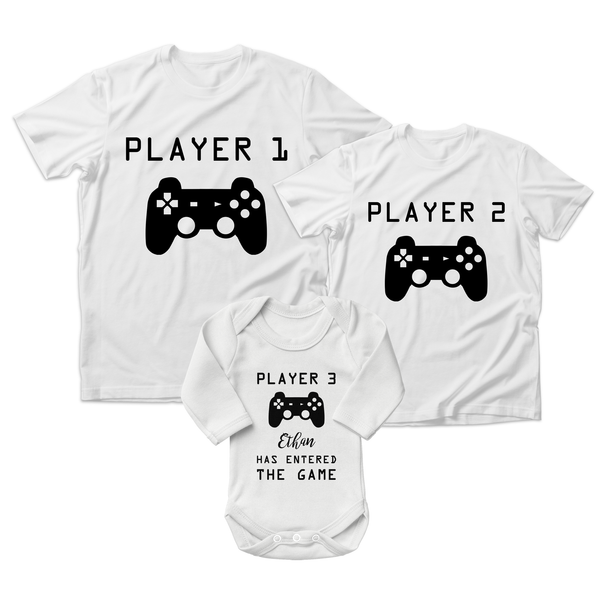 [Personalized] Endanzoo Matching Family Organic T-Shirts I Pregnancy Announcement Outfits - Gamers (White)