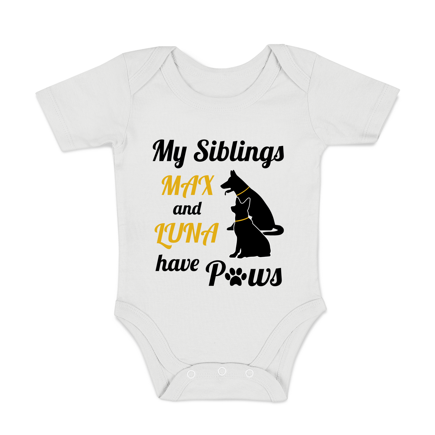 [Personalized] Pair of DOGS I My Siblings have Paws I Organic Baby Bodysuit