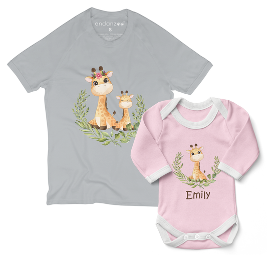 Personalized Matching Mom & Baby Organic Outfits - Giraffe Family (Girl)