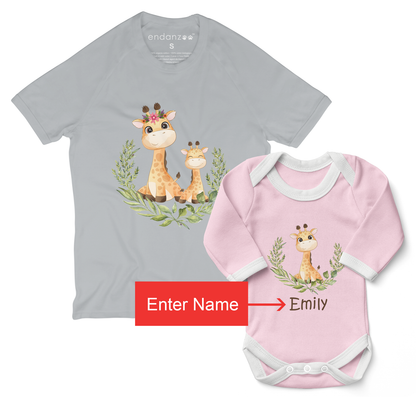 Personalized Matching Mom & Baby Organic Outfits - Giraffe Family (Girl)