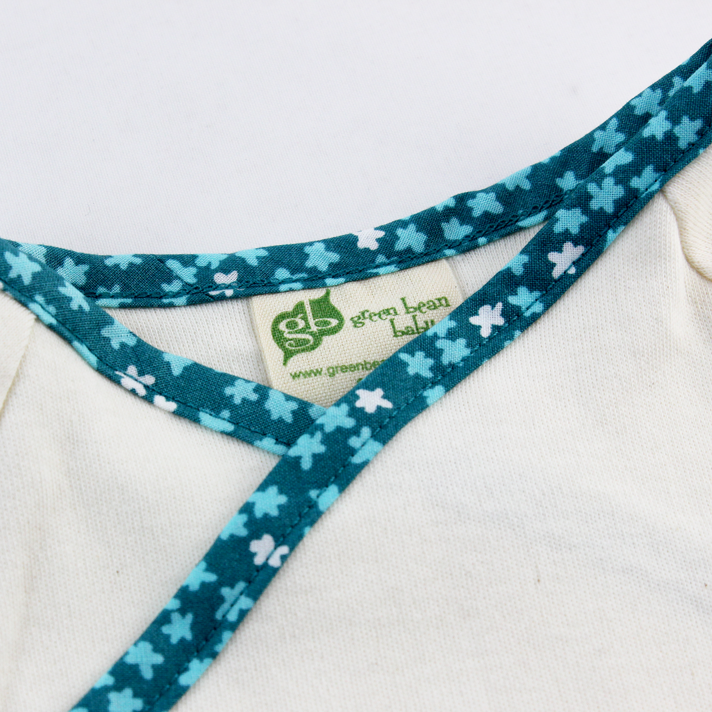 Green Bean Baby Organic Kimono Shirt with Ocean Leaves Trim
