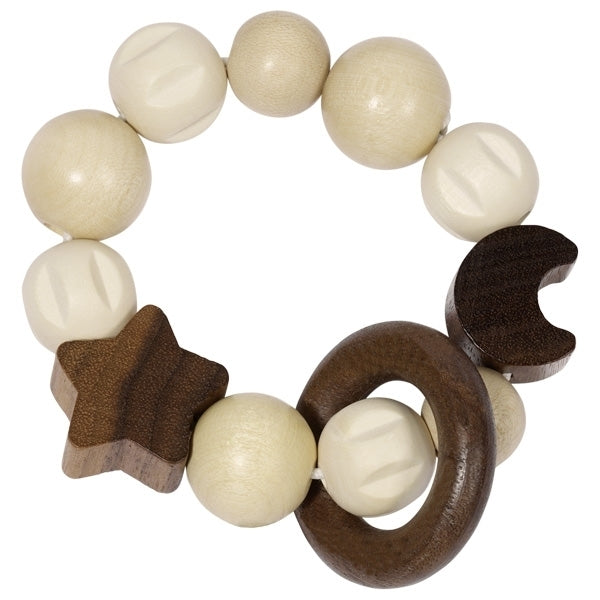 Goki Wooden Rattles - Touch Ring Elastic Moon & Star