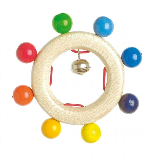 Goki Wooden Rattles - Touch Ring Rainbow Beads