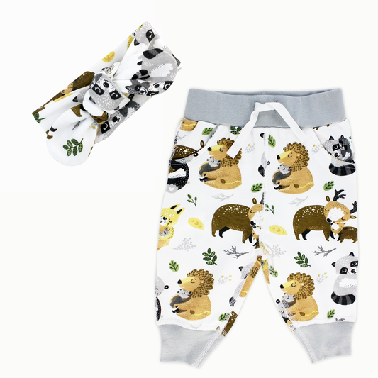 Endanzoo Matching Organic Cuff Pant & Headband - Safari Hugs
