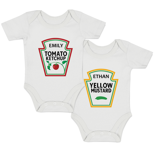 [Personalized] Endanzoo Twins Organic Baby Bodysuits - Ketchup & Mustard