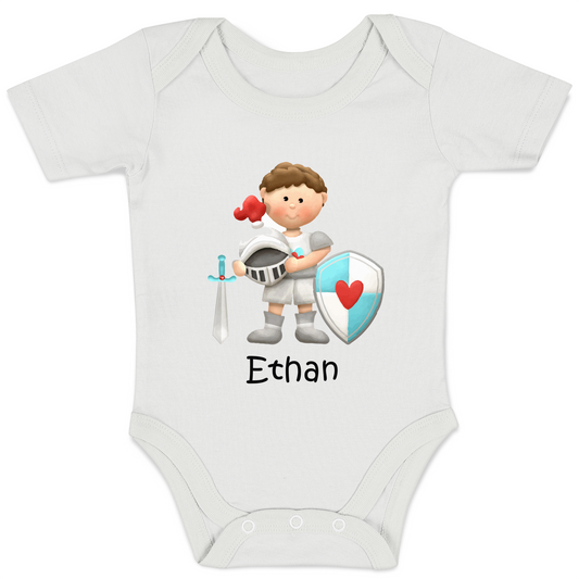 [Personalized] Organic Short Sleeves Baby Bodysuit- Knights