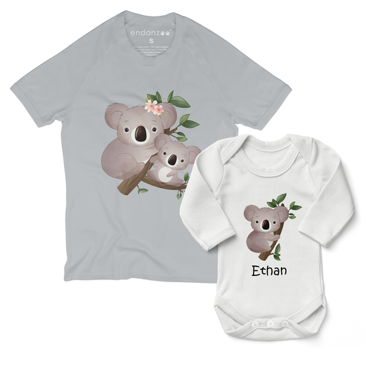 Personalized Matching Mom & Baby Organic Outfits - Koala Family (Boy)
