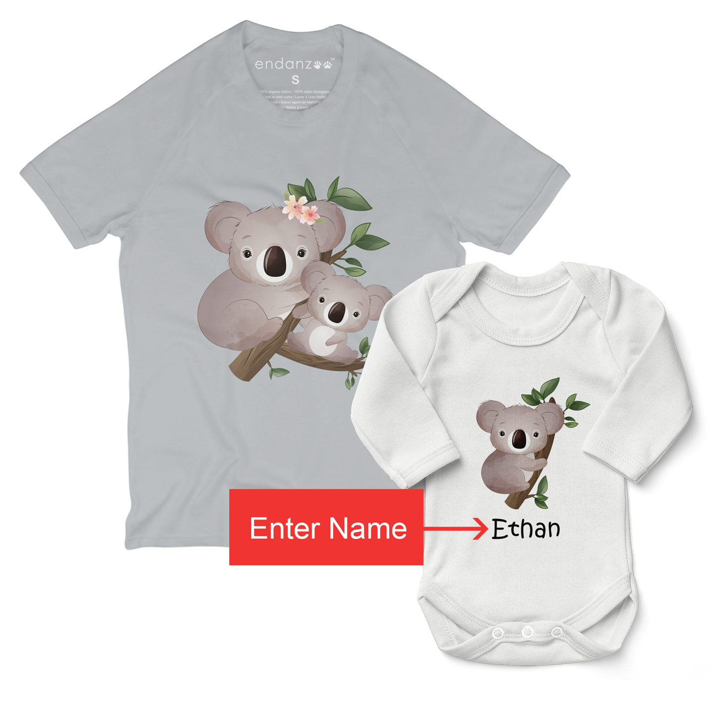 Personalized Matching Mom & Baby Organic Outfits - Koala Family