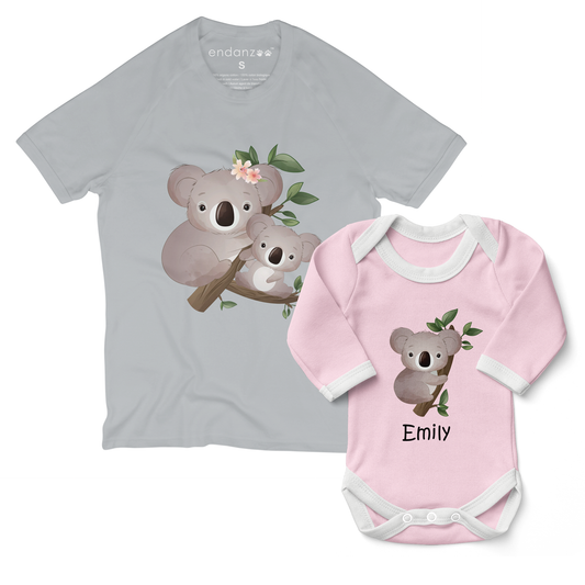 Personalized Matching Mom & Baby Organic Outfits - Koala Family (Girl)