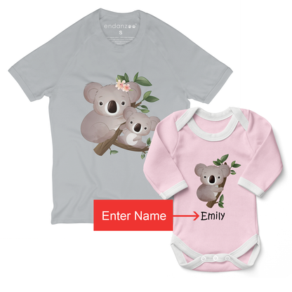 Personalized Matching Mom & Baby Organic Outfits - Koala Family (Girl)