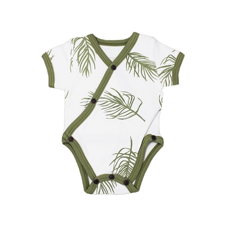 L'ovedbaby Organic Short Sleeve Kimono Bodysuit - Sage Palm no