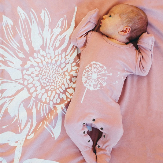 L'ovedbaby Organic Swaddle Blanket - Mauve Sunflower