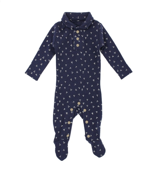 L'ovedbaby Organic Polo Footie - Navy Dots