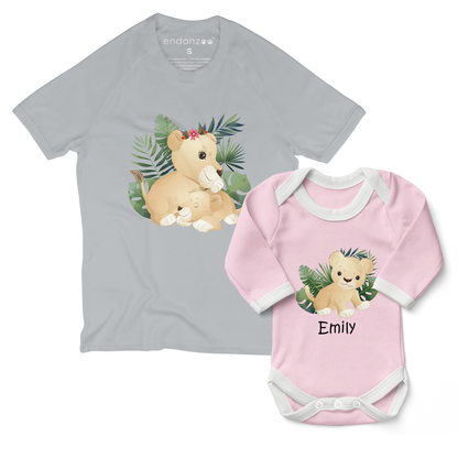 Personalized Matching Mom & Baby Organic Outfits - Lion family