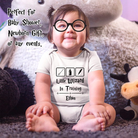 [Personalized] Little Wizard in Training - Baby Gift Bundle I Organic Baby Onesie & Photo Props