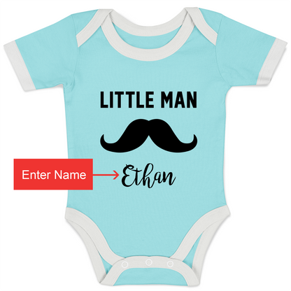 Personalized Organic Baby Bodysuit - Little Man (Aqua / Short Sleeve)