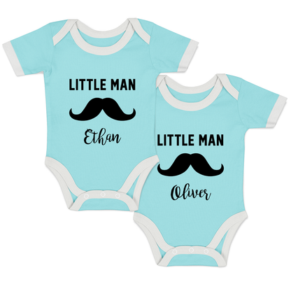 Personalized Organic Baby Bodysuit Set - TWIN Little Man (Aqua & Aqua)