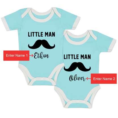 Personalized Organic Baby Bodysuit Set - TWIN Little Man (Aqua & Aqua)