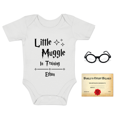 [Personalized] Endanzoo Baby Gift Bundle I Organic Baby Onesie & Photo Props - Little Muggle in Training