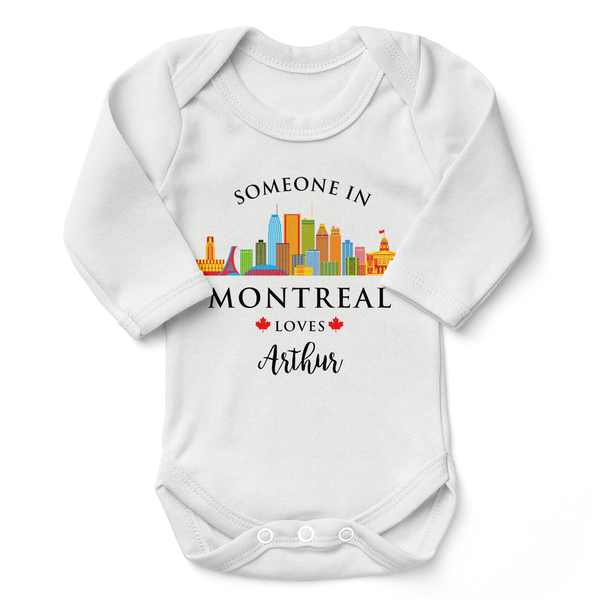 [Personalized] Endanzoo Organic Long Sleeve Baby Bodysuit - Someone in Montreal Loves You