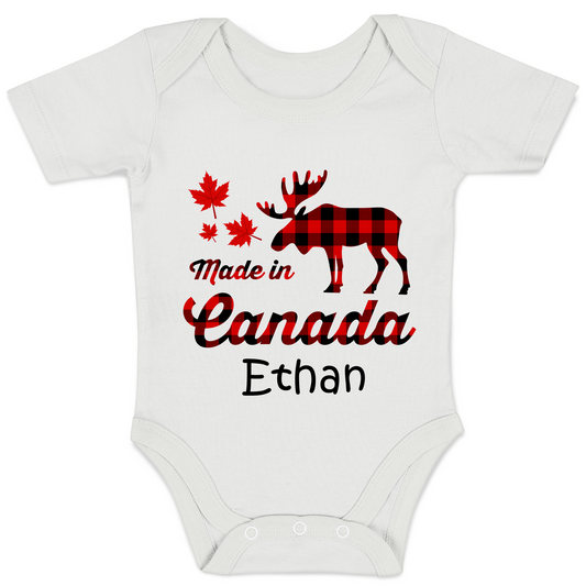 Personalized Organic Baby Bodysuit - Made In Canada (White / Short Sleeve)