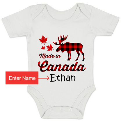Personalized Organic Baby Bodysuit - Made In Canada (White / Short Sleeve)