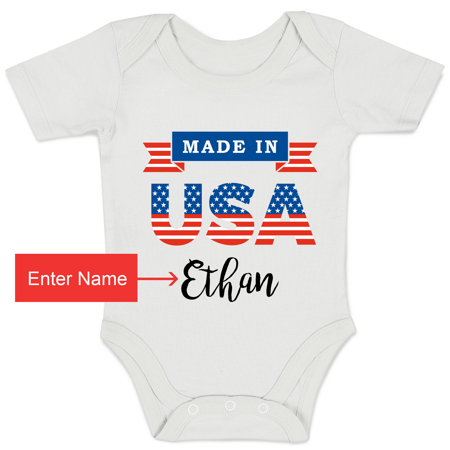 Personalized Organic Baby Bodysuit - Made in U.S.A (White / Short Sleeve)