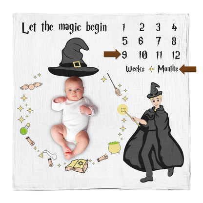 Endanzoo Baby Monthly Milestone Muslin Swaddle Blanket - Little Wizard