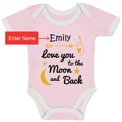 Personalized Organic Baby Bodysuit - Love You To The Moon & Back (Pink / Short Sleeve)