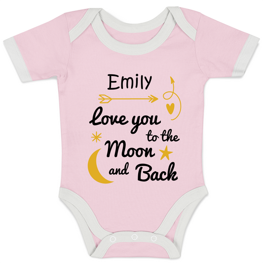 Personalized Organic Baby Bodysuit - Love You To The Moon & Back (Pink / Short Sleeve)