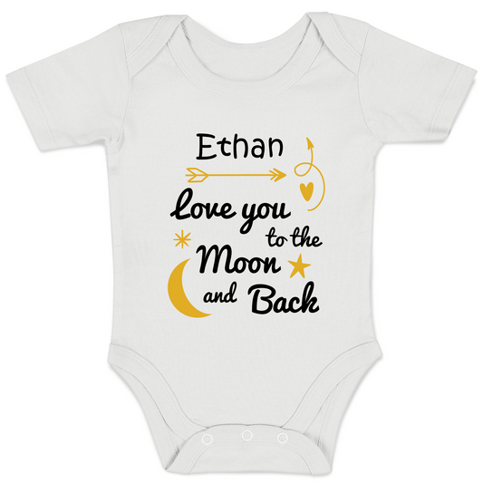 Personalized Organic Baby Bodysuit - Love You To The Moon & Back (White / Short Sleeve)