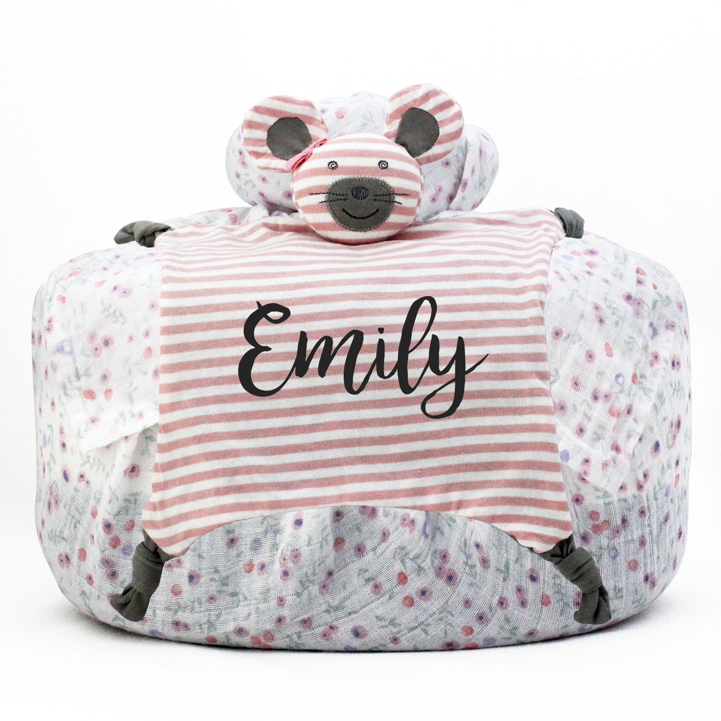 Wrapped with Muslin Swaddle Blanket (Multi Floral) + Blankie Toy (Ballerina Mouse)