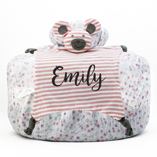 Wrapped with Muslin Swaddle Blanket (Multi Floral) + Blankie Toy (Ballerina Mouse)