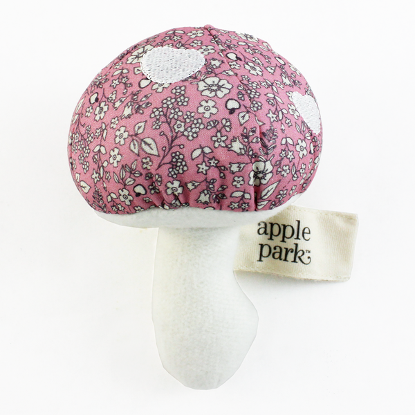 Apple Park Organic Cotton Mushroom Rattle - Pink Floral Print