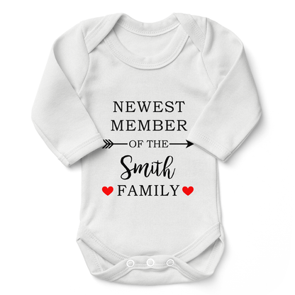[Personalized] Endanzoo Pregnancy Baby Reveal Organic Baby Bodysuit - Newest Family Member (Long Sleeves)