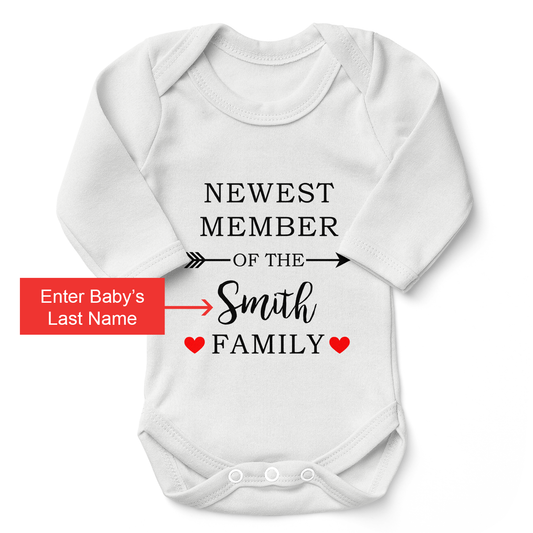 [Personalized] Newest Family Member Long Sleeve Organic Baby Bodysuit