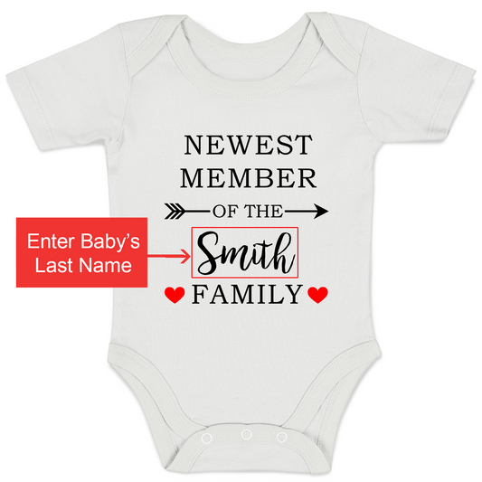 [Personalized] Newest Family Member Short Sleeve Organic Baby Bodysuit