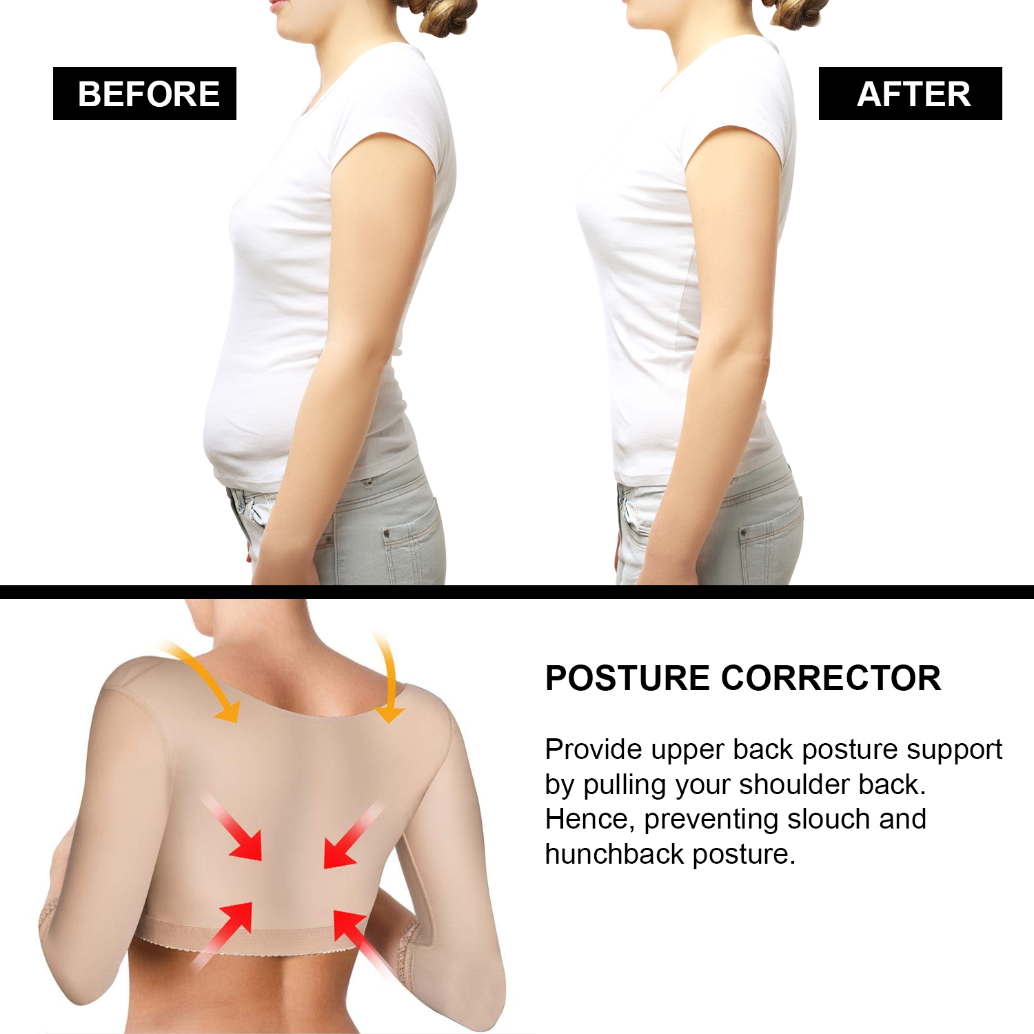 Women Upper Arm Shaper Body Compression Sleeves Post Surgical Slimmer  Humpback Posture Corrector Tops Shapewear (Beige Large)