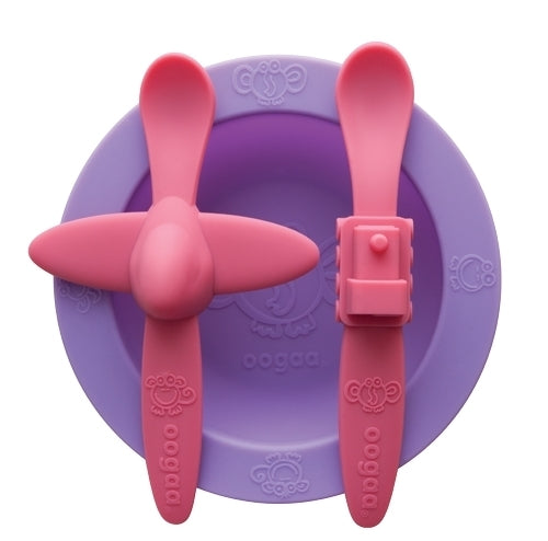 Oogaa Silicone Mealtime Bowl & Spoons Set (Purple & Pink)