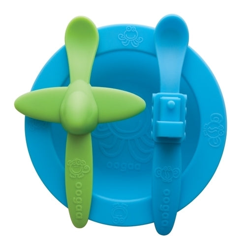 Oogaa Silicone Mealtime Bowl & Spoons Set (Blue)