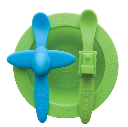 Oogaa Silicone Mealtime Bowl & Spoons Set (Green)