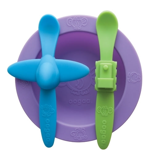 Oogaa Silicone Mealtime Bowl & Spoons Set (Purple & Blue)