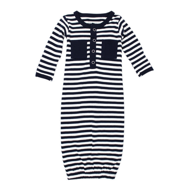 L'ovedbaby Organic Baby Gown - Navy White Stripe