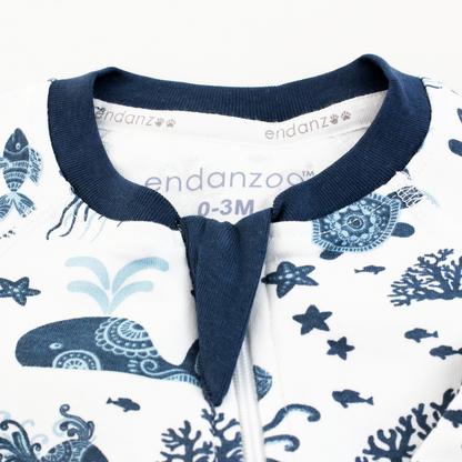 Endanzoo Organic Double Zippered Romper - Deep Sea